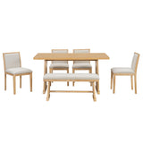 Dining Set With Rectangular Table, 4 Upholstered Chairs & 1 Padded Bench