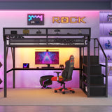 Loft Bed With Desk And Charging Station With Stairs And Light