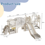Toddler Slide, 11 In 1 Indoor Outdoor Playground With Basketball Hoop - Gray / Ivory