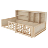 Platform Bed Frame With Guardrail, Storage Shelves & Bookshelf