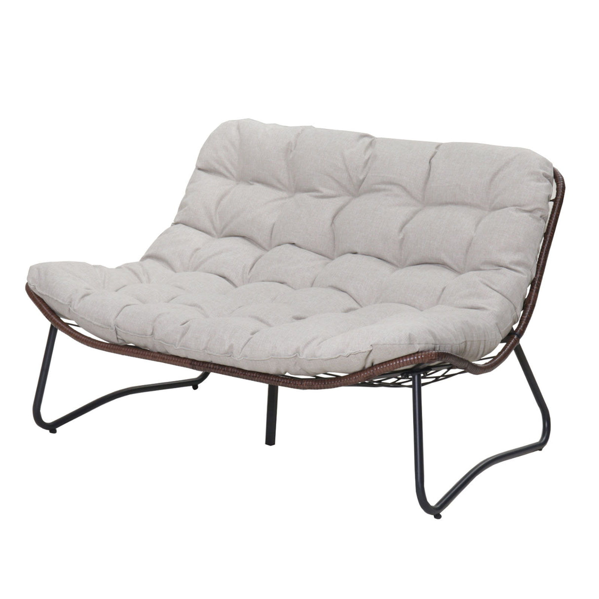 Patio Loveseat Sofa With Extra Thick Tufted Cushion - Brown