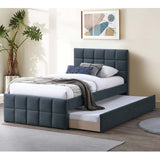 Contemporary Style Bed With Trundle Upholstered Headboard And Footboard Grid Pattern