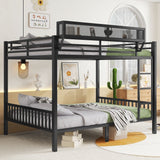 Queen Over Queen Bunk Bed With Ladder And Storage Shelf - Black