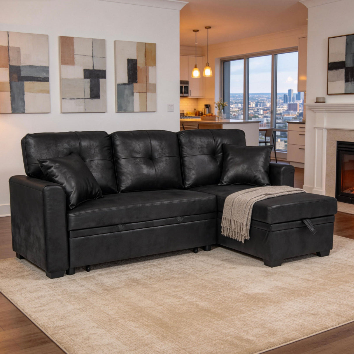 Sectional Sofa With Pull Out Bed, Reversible Chaise