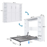 Queen Murphy Bed With Storage Cabinet, Foldable Wall Bed For Bedrooms - White