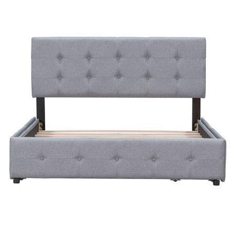 Upholstered Platform Bed With Classic Headboard And Drawers, No Box Spring Needed