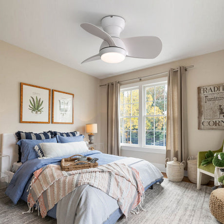 23" Bedroom Ceiling Fan With 3 Color Dimmable 3 ABS Blades Remote Control Dc Motor With 18W Led Light