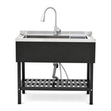 Freestanding Utility Sink With Pull Out Faucet And Large Storage Grille - Black / Silver