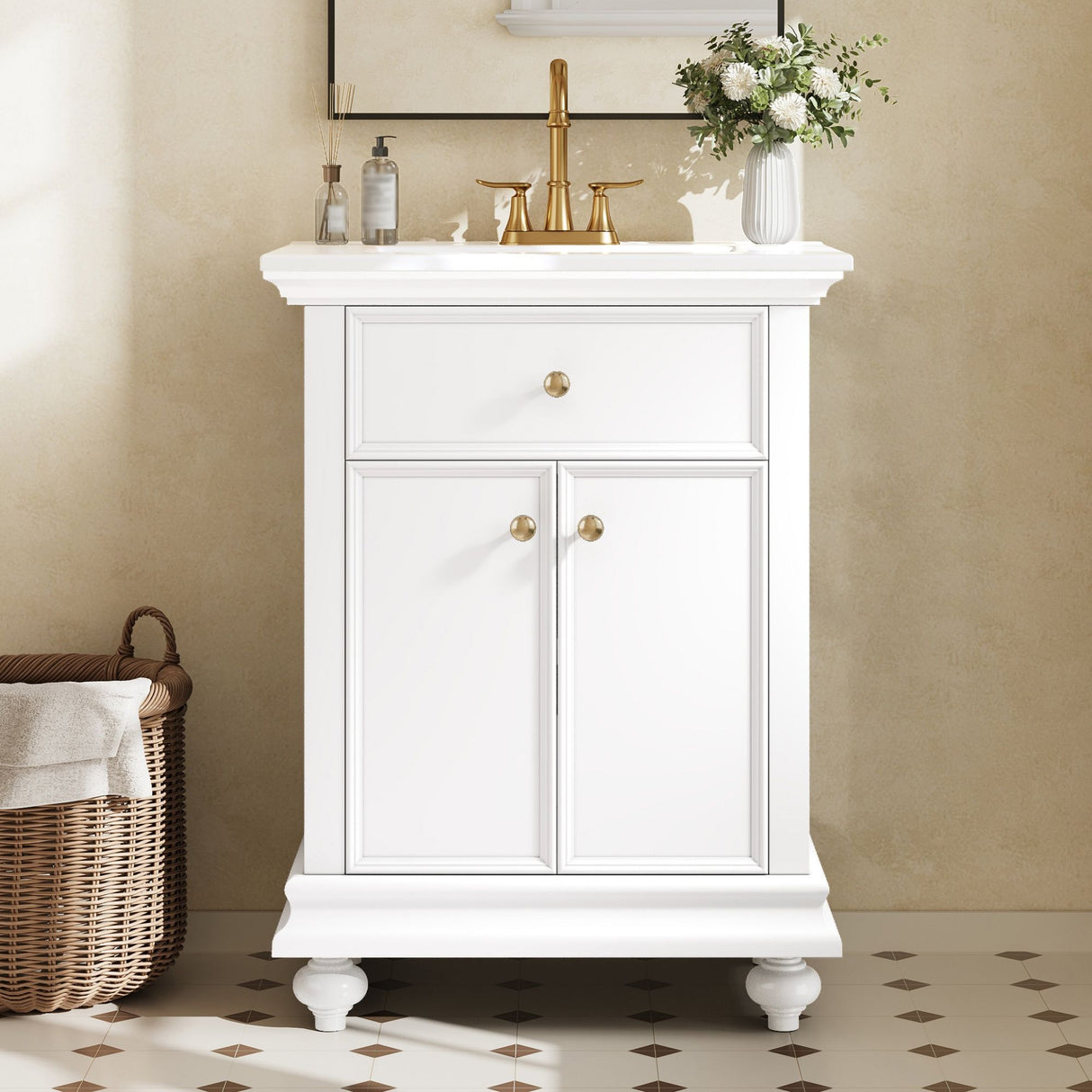 Modern Bathroom Vanity With Tip-Out Drawer And Soft-Close Hinges