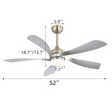 52" Ceiling Fan With Light Featuring 5 Blades Dimmable LED And Memory Function - Nickel