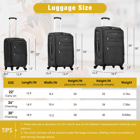 Softside Luggage Expandable Set With Duffel Bag Upright Spinner