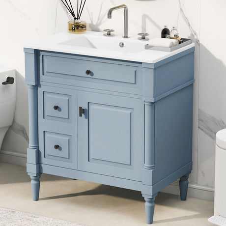 Modern Bathroom Vanity With Sink, Freestanding Cabinet With Flip Drawer & Adjustable Shelf