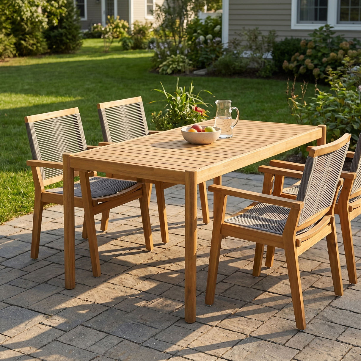 5 Piece Outdoor Dining Set With Table And Arm Chairs - Dark Gray / Light Teak / Teak