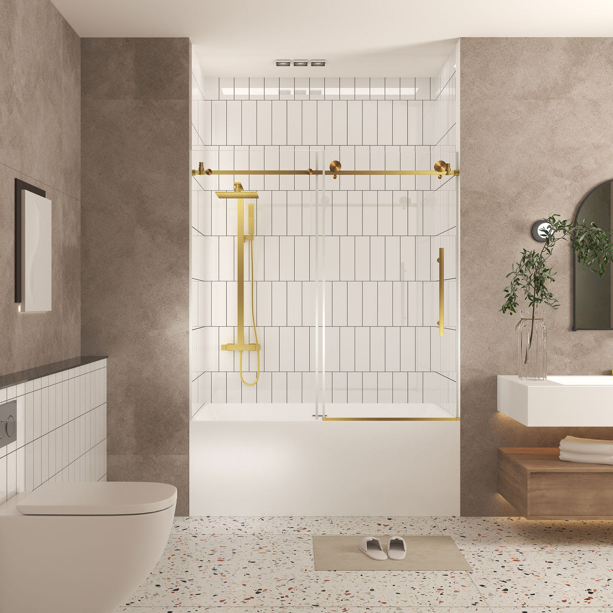 Frameless Shower Door, Smooth Sliding Tracks