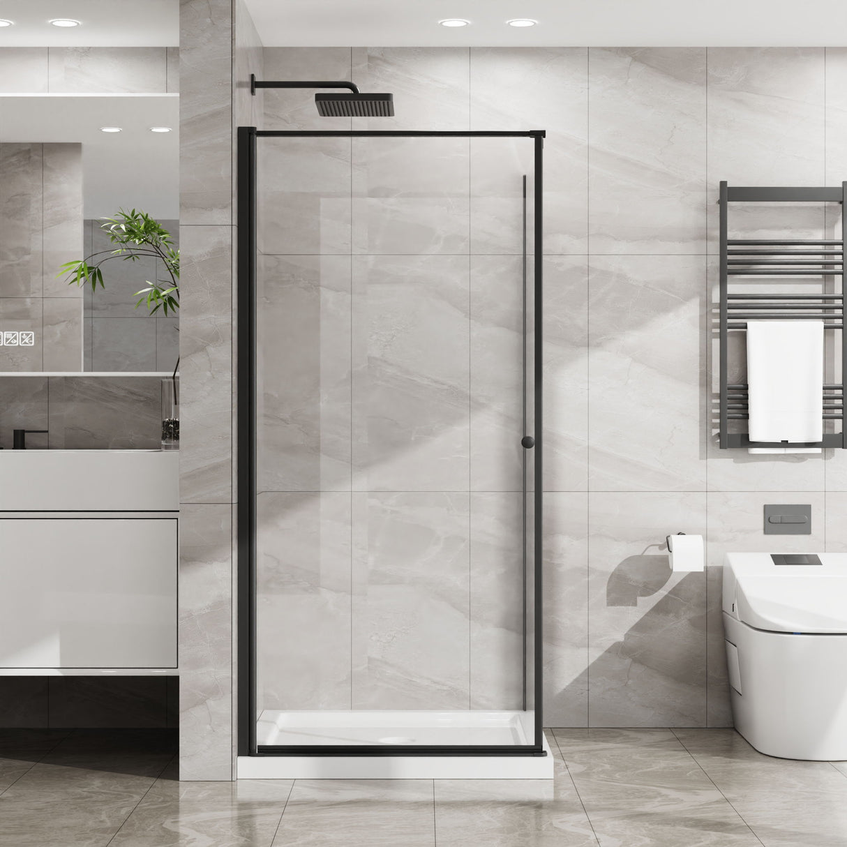 Goodyo - Frameless Corner Shower Door - Matte Black