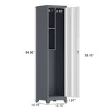 Broom Storage Cabinet Narrow Slim With Hooks And Shelves, Heavy-Duty