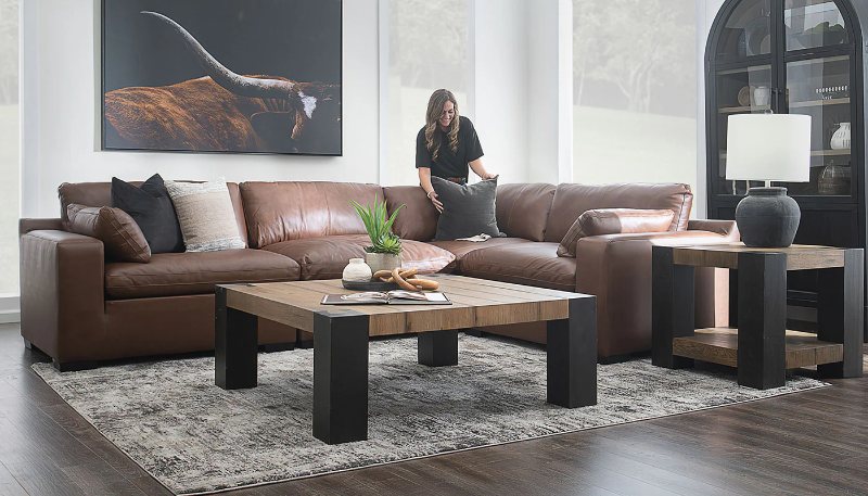 City Limits II 4-Piece Brown Leather Sectional - ARCDSCL+RACDSCL+LACDSCL+WEDSCL