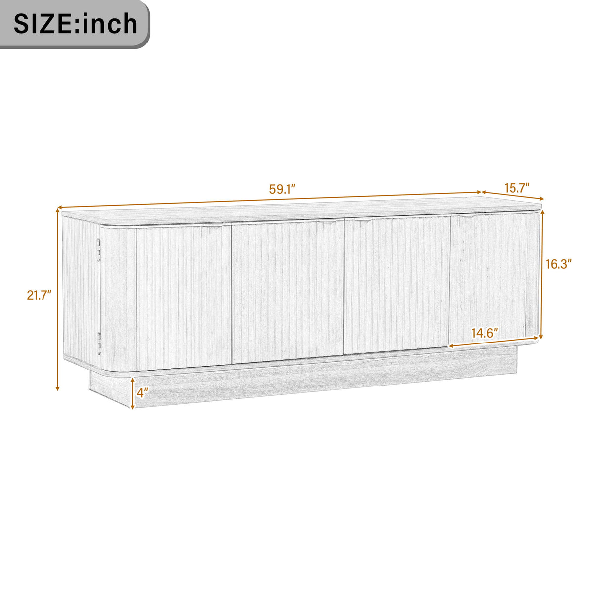 TV Stand, Fluted Media Console With Adjustable Shelves And Cable Holes