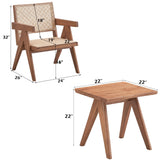 Armchair And Matching Square End Table, 2 Piece Living Room Set - Natural